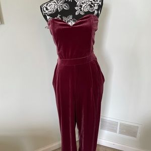 Express strapless velour jumpsuit